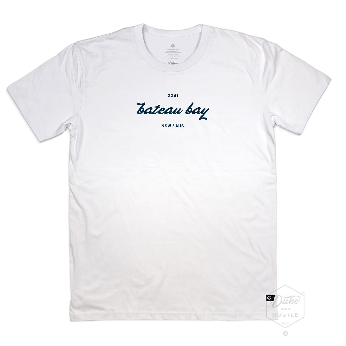 Bateau Bay Beach, Central Coast NSW T Shirt, White 100% Cotton, Front